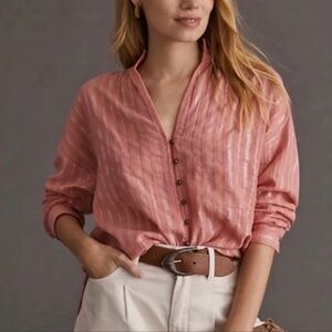 Anthropologie Pilcro oversized cotton blend Boho Pink‎ blouse